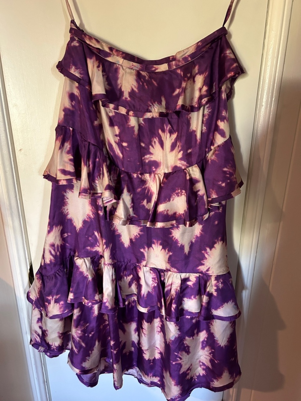 Ulla Johnson Purple and Cream Tie-Dye Tiered Maxi Skirt